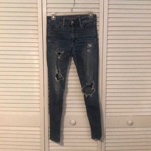Dark Wash Ripped Skinny Jeans- American Eagle